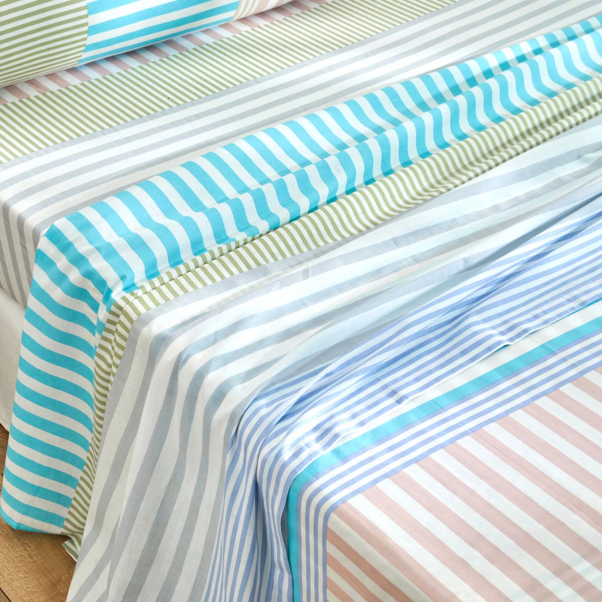 Fantasie Bedlinnen|Vlak Laken<Blancheporte Bedlinnen Ada in katoen met strepenprint amandel groen / wit