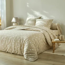 Fantasie Bedlinnen|Vlak Laken<Blancheporte Bedlinnen Alba met stippenprint - in katoen beige
