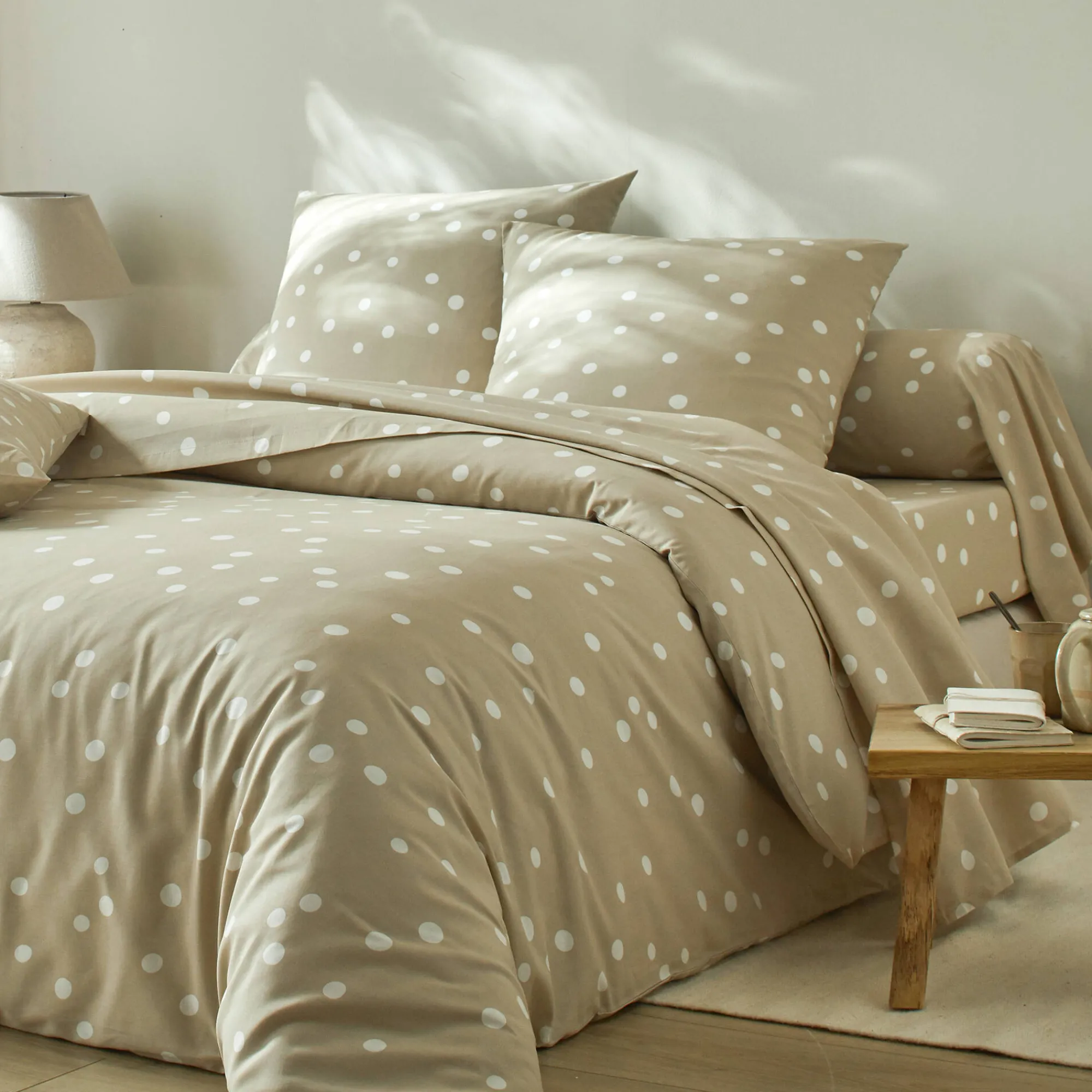 Fantasie Bedlinnen|Vlak Laken<Blancheporte Bedlinnen Alba met stippenprint - in katoen beige