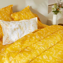 Fantasie Bedlinnen|Vlak Laken<Colombine Bedlinnen Alessia in katoen met bloemenprint geel