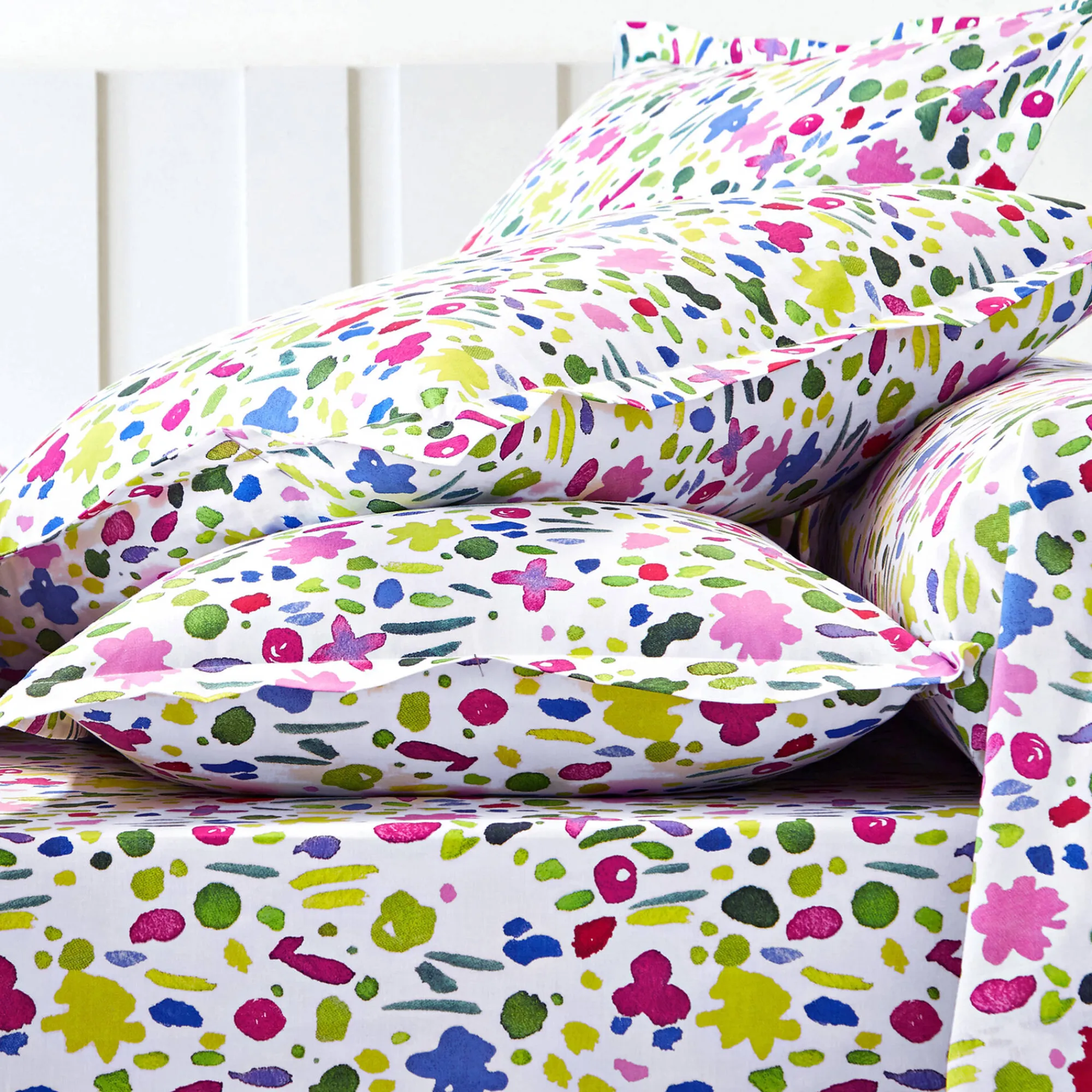 Fantasie Bedlinnen|Vlak Laken<Colombine Bedlinnen Aquarelle in katoen met bloemenprint wit