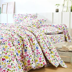 Fantasie Bedlinnen|Vlak Laken<Colombine Bedlinnen Aquarelle in katoen met bloemenprint wit