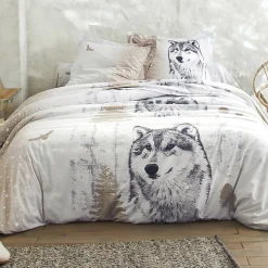 Fantasie Bedlinnen|Vlak Laken<Blancheporte Bedlinnen Artic in katoen met hond-wolf print taupe