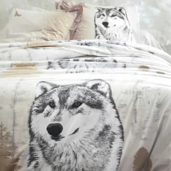 Fantasie Bedlinnen|Vlak Laken<Blancheporte Bedlinnen Artic in katoen met hond-wolf print taupe