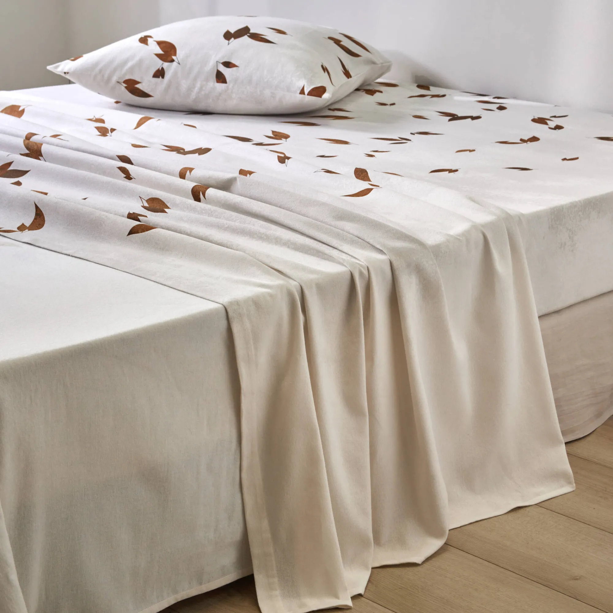 Fantasie Bedlinnen|Vlak Laken<Blancheporte Bedlinnen Automne in bedrukt flanel wit