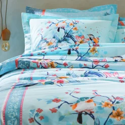 Fantasie Bedlinnen|Vlak Laken<Colombine Bedlinnen Birdy in katoen met vogelprint laguneblauw