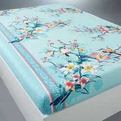 Fantasie Bedlinnen|Vlak Laken<Colombine Bedlinnen Birdy in katoen met vogelprint laguneblauw