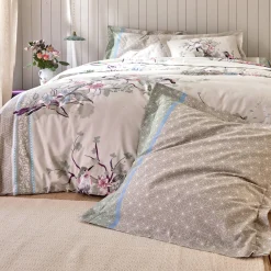 Fantasie Bedlinnen|Vlak Laken<Colombine Bedlinnen Birdy in katoen met vogelprint zandkleur