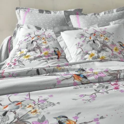 Fantasie Bedlinnen|Vlak Laken<Colombine Bedlinnen Birdy in katoen met vogelprint grijs