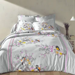 Fantasie Bedlinnen|Vlak Laken<Colombine Bedlinnen Birdy in katoen met vogelprint grijs