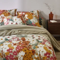 Fantasie Bedlinnen|Vlak Laken<Colombine Bedlinnen Capucine, in bedrukt katoen grijsbeige
