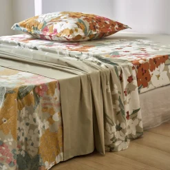 Fantasie Bedlinnen|Vlak Laken<Colombine Bedlinnen Capucine, in bedrukt katoen grijsbeige