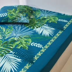 Fantasie Bedlinnen|Vlak Laken<Colombine Bedlinnen Cayenne, in katoen met palmboomprint groen