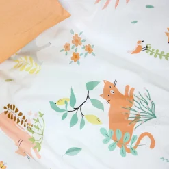 Bedlinnenset Kids|Bedlinnenset Kids<Colombine des petits Bedlinnen Chafou met kattenprint - katoen wit