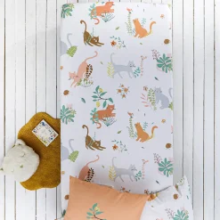 Bedlinnenset Kids|Bedlinnenset Kids<Colombine des petits Bedlinnen Chafou met kattenprint - katoen wit