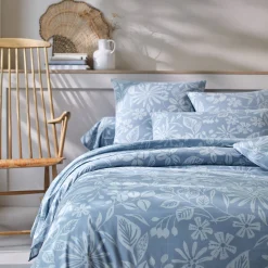 Fantasie Bedlinnen|Vlak Laken<Blancheporte Bedlinnen Céline, in katoen met bloemenprint grijsblauw