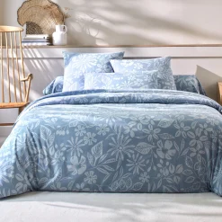 Fantasie Bedlinnen|Vlak Laken<Blancheporte Bedlinnen Céline, in katoen met bloemenprint grijsblauw