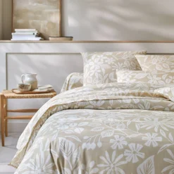 Fantasie Bedlinnen|Vlak Laken<Blancheporte Bedlinnen Céline, in katoen met bloemenprint zandkleur