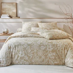 Fantasie Bedlinnen|Vlak Laken<Blancheporte Bedlinnen Céline, in katoen met bloemenprint zandkleur