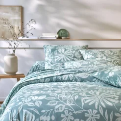 Fantasie Bedlinnen|Vlak Laken<Blancheporte Bedlinnen Céline, in katoen met bloemenprint eucalyptus