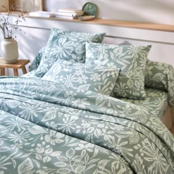 Fantasie Bedlinnen|Vlak Laken<Blancheporte Bedlinnen Céline, in katoen met bloemenprint eucalyptus