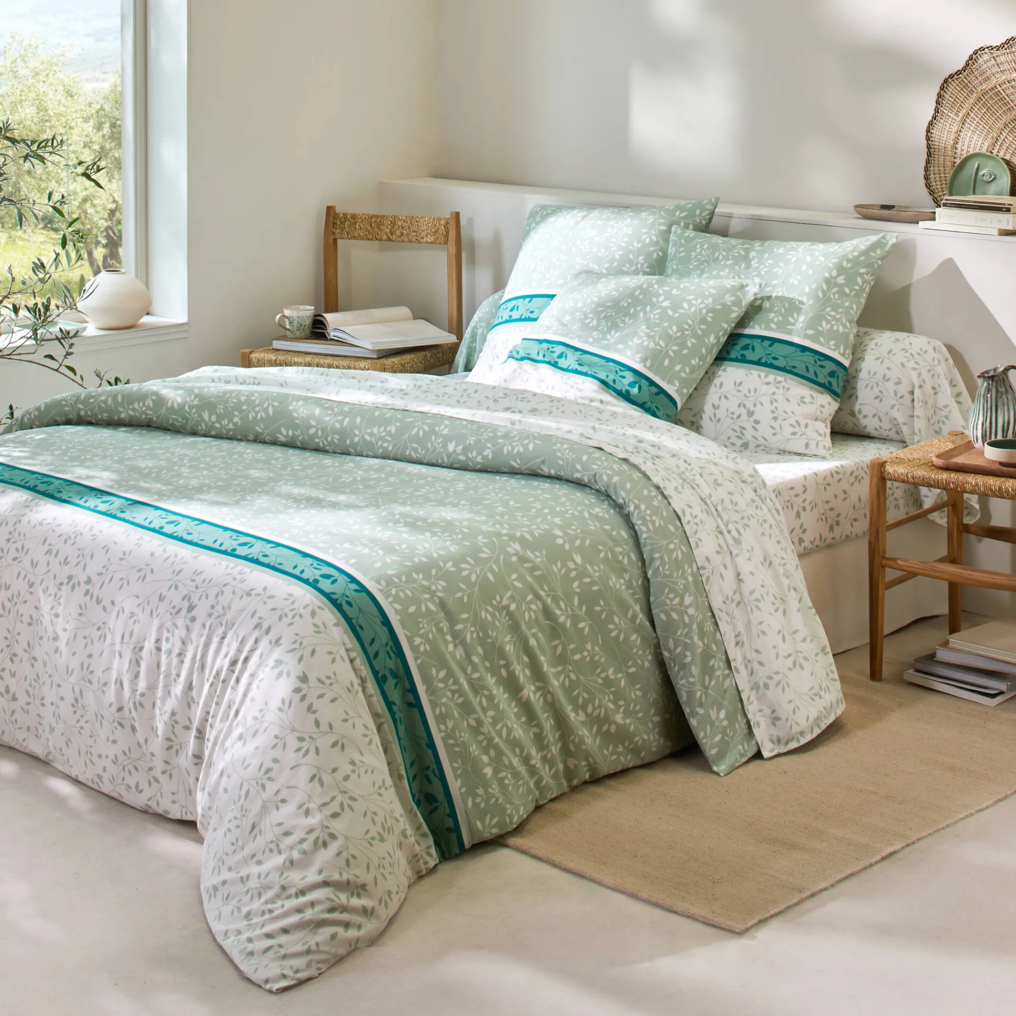 Fantasie Bedlinnen|Dekbedovertrek<Blancheporte Bedlinnen Constance met bladerenprint, in katoen amandel
