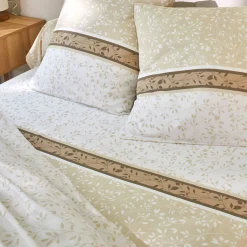 Fantasie Bedlinnen|Vlak Laken<Blancheporte Bedlinnen Constance met bladerenprint, in katoen zandkleur