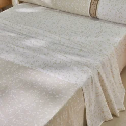 Fantasie Bedlinnen|Vlak Laken<Blancheporte Bedlinnen Constance met bladerenprint, in katoen zandkleur
