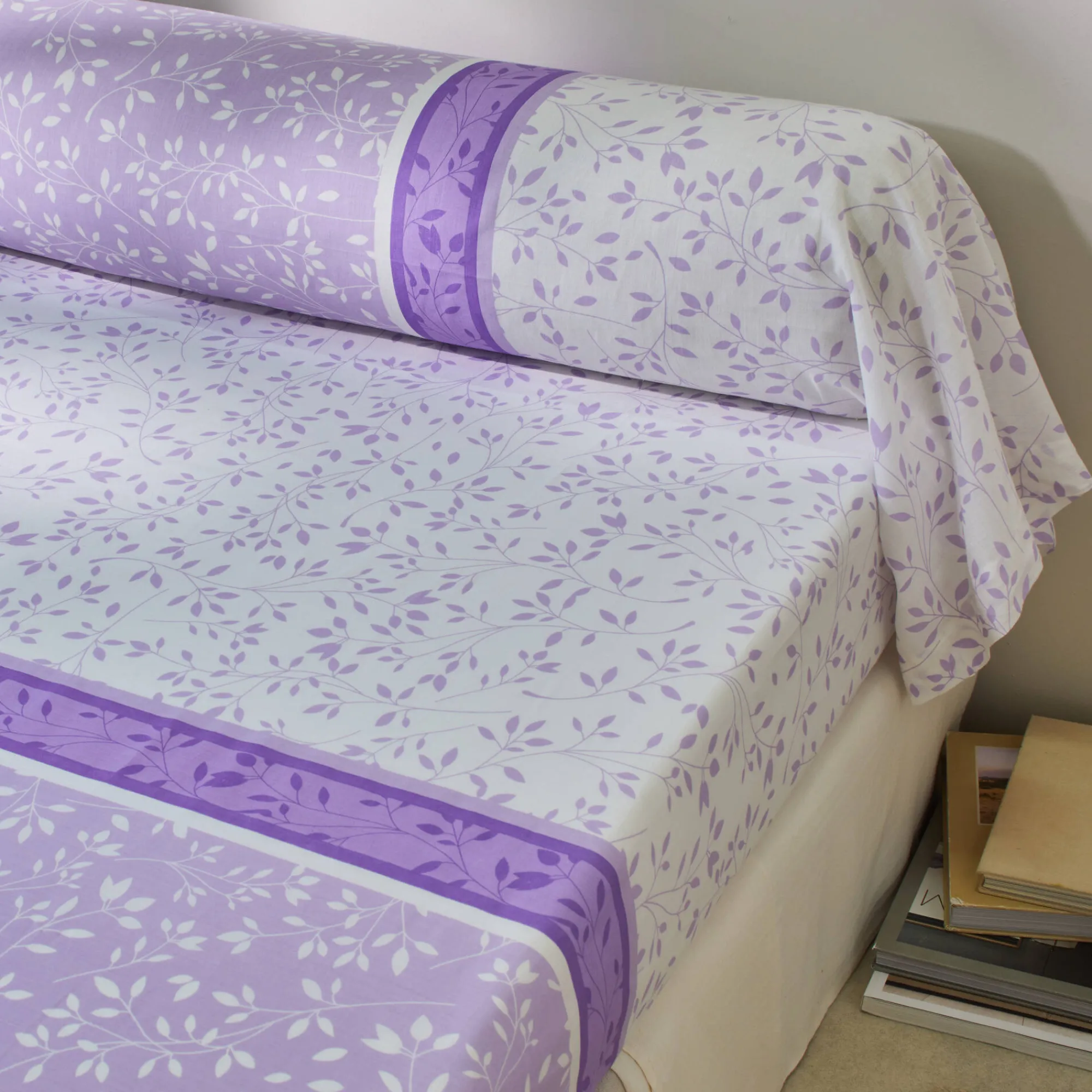 Fantasie Bedlinnen|Vlak Laken<Blancheporte Bedlinnen Constance met bladerenprint, in katoen parma