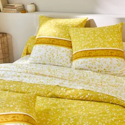 Fantasie Bedlinnen|Vlak Laken<Blancheporte Bedlinnen Constance met bladerenprint, in katoen geel
