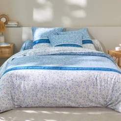 Fantasie Bedlinnen|Vlak Laken<Blancheporte Bedlinnen Constance met bladerenprint, in katoen blauw