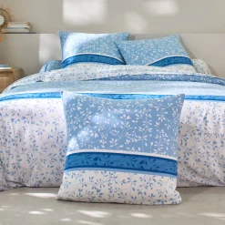 Fantasie Bedlinnen|Vlak Laken<Blancheporte Bedlinnen Constance met bladerenprint, in katoen blauw
