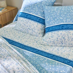 Fantasie Bedlinnen|Vlak Laken<Blancheporte Bedlinnen Constance met bladerenprint, in katoen blauw