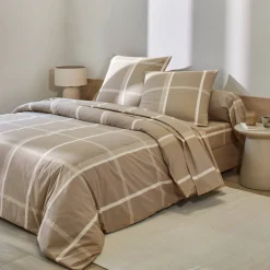 Fantasie Bedlinnen|Vlak Laken<Blancheporte Bedlinnen César, in katoen met ruitjesprint beige