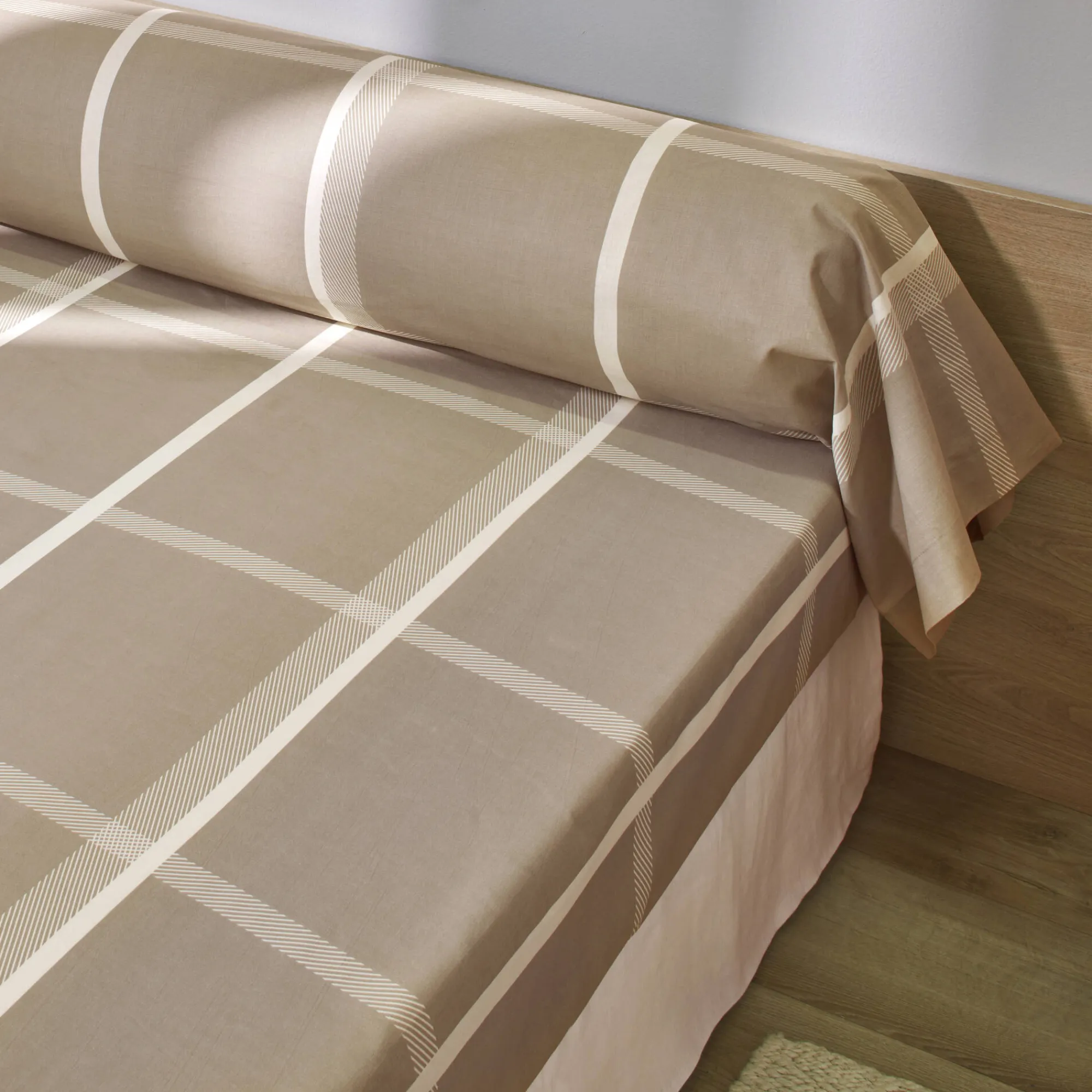 Fantasie Bedlinnen|Vlak Laken<Blancheporte Bedlinnen César, in katoen met ruitjesprint beige