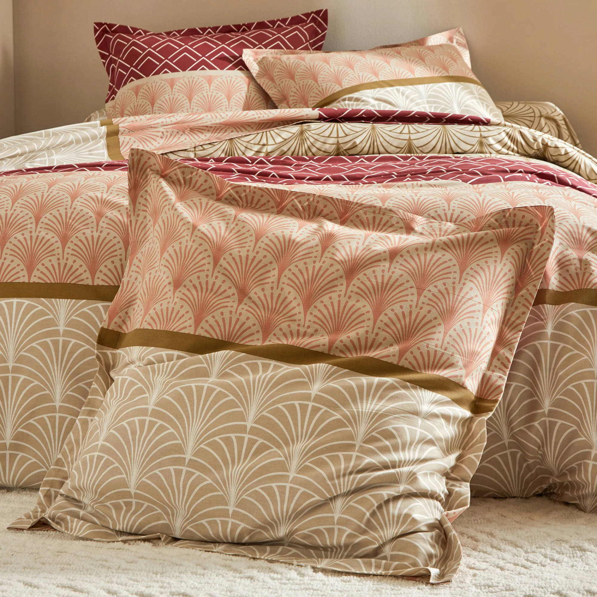 Fantasie Bedlinnen|Vlak Laken<Colombine Bedlinnen Eddy in katoen met grafische motieven zandkleur