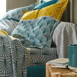 Fantasie Bedlinnen|Vlak Laken<Colombine Bedlinnen Eddy in katoen met grafische motieven groen