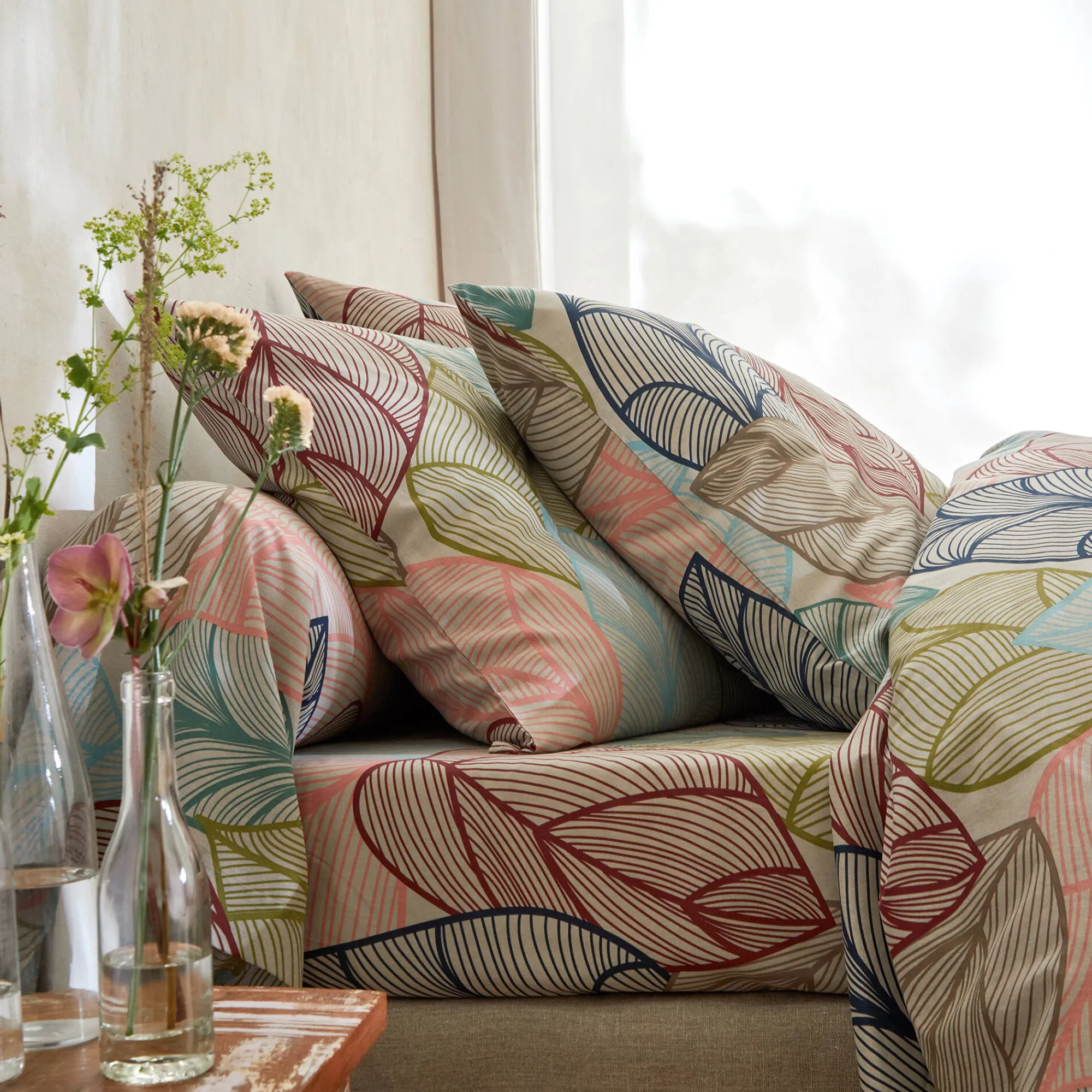 Fantasie Bedlinnen|Vlak Laken<Blancheporte Bedlinnen Elsa in polykatoen met bladerenmotief beige