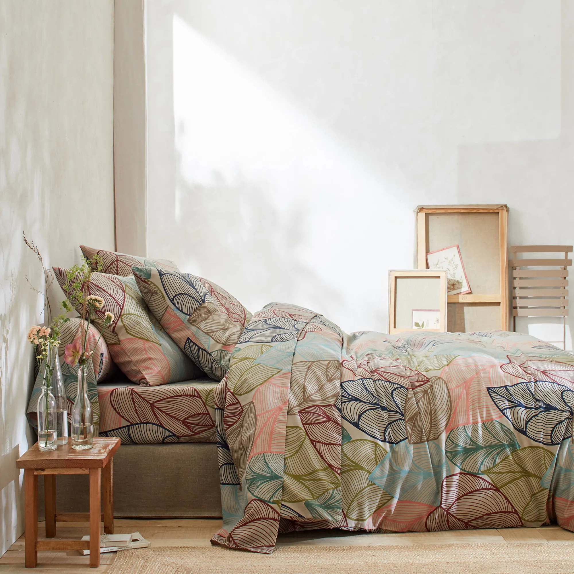 Fantasie Bedlinnen|Vlak Laken<Blancheporte Bedlinnen Elsa in polykatoen met bladerenmotief beige