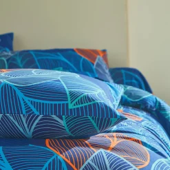 Fantasie Bedlinnen|Vlak Laken<Blancheporte Bedlinnen Elsa in polykatoen met bladerenmotief blauw