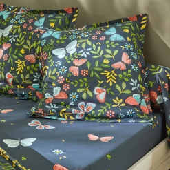 Fantasie Bedlinnen|Vlak Laken<Colombine Bedlinnen Envolée in katoen met vlindermotieven marineblauw