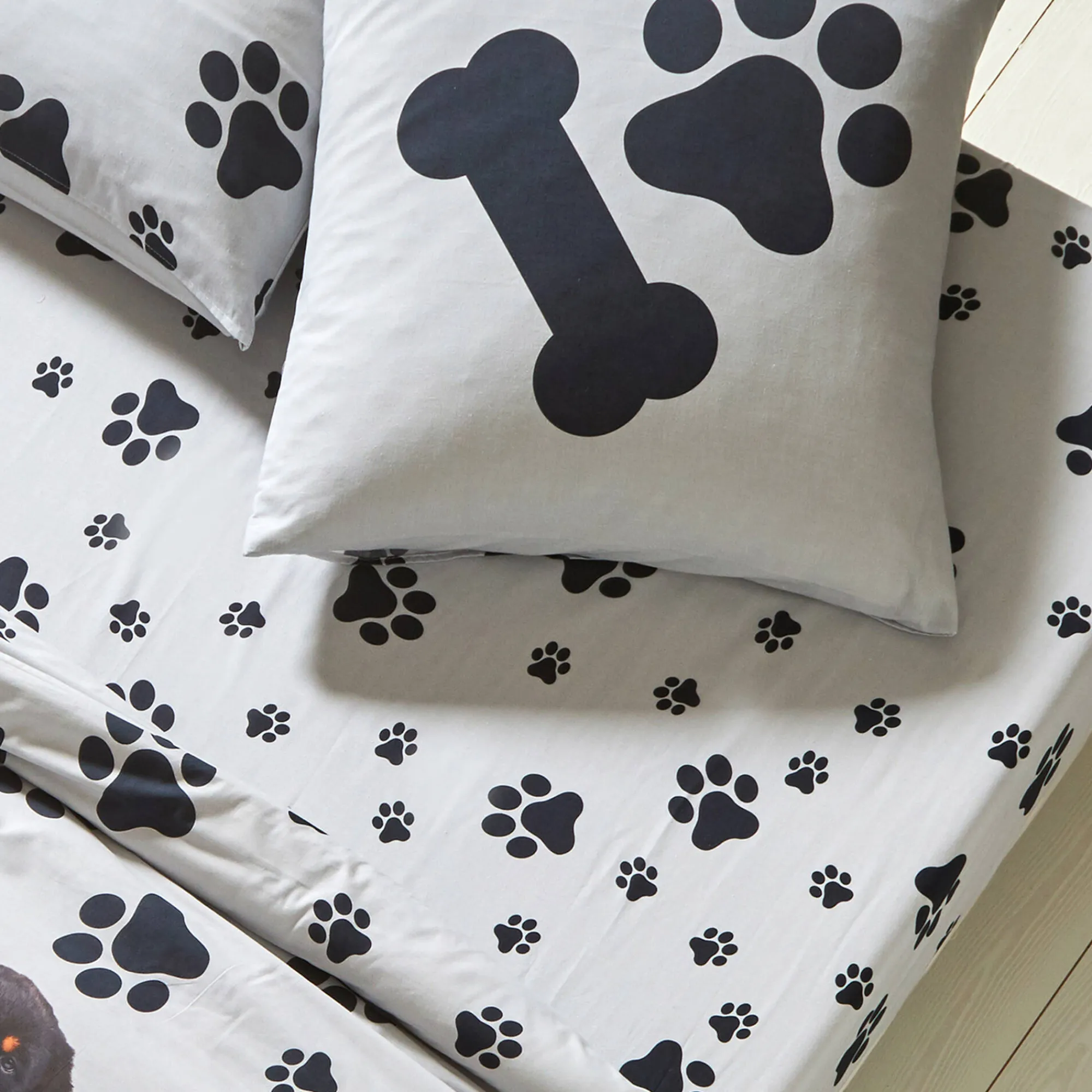 Fantasie Bedlinnen|Dekbedovertrek<Blancheporte Bedlinnen Fièles in katoen met puppyprint grijs