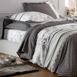 Fantasie Bedlinnen|Vlak Laken<Colombine Bedlinnen Gabrielle in flanel met bloemenprint en kant grijs