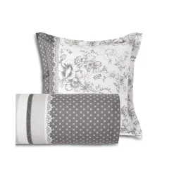 Fantasie Bedlinnen|Vlak Laken<Colombine Bedlinnen Gabrielle in flanel met bloemenprint en kant grijs