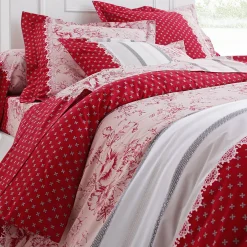 Fantasie Bedlinnen|Vlak Laken<Colombine Bedlinnen Gabrielle in flanel met bloemenprint en kant rood