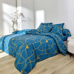Fantasie Bedlinnen|Vlak Laken<Blancheporte Bedlinnen Geoffroy in katoen met grafische motieven pauwblauw