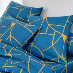 Fantasie Bedlinnen|Vlak Laken<Blancheporte Bedlinnen Geoffroy in katoen met grafische motieven pauwblauw