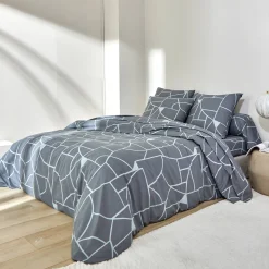Fantasie Bedlinnen|Vlak Laken<Blancheporte Bedlinnen Geoffroy in katoen met grafische motieven grijs