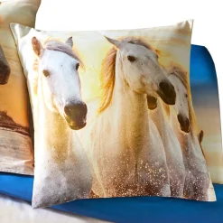 Fantasie Bedlinnen|Kussensloop<Blancheporte Bedlinnen Haras in katoen met paardenprint beige