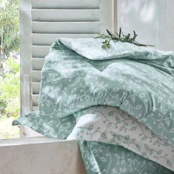Fantasie Bedlinnen|Vlak Laken<Blancheporte Bedlinnen Héritage in flanel met krulmotieven<br> groen / wit